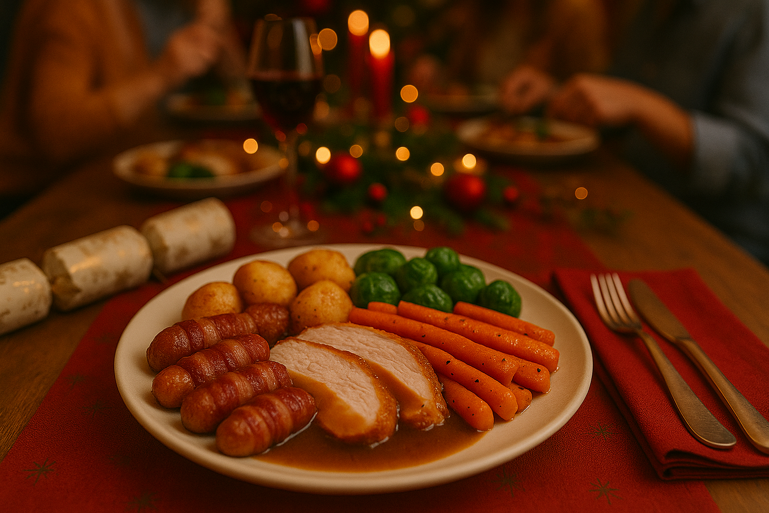 Christmas Boneless Turkey Crown with Bacon Lattice & Goose-Fat Roasties
