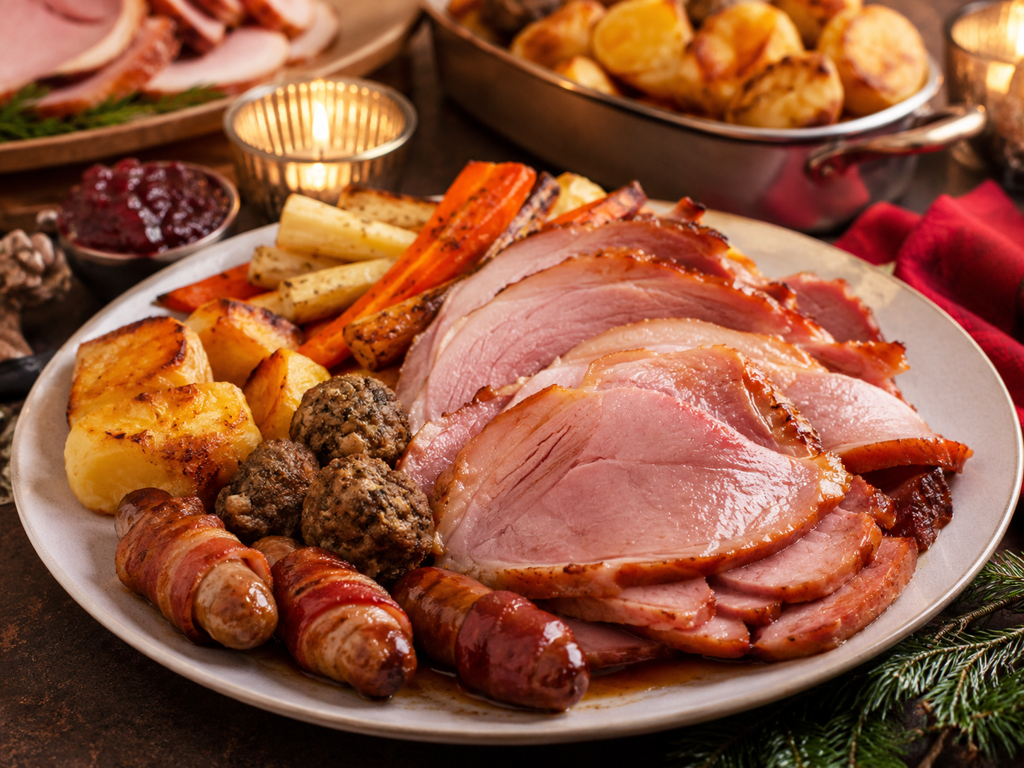 Honey Roast Christmas Ham with Goose-Fat Roasties & Festive Trimmings